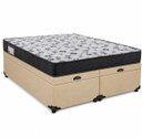 Ver imagem 1 de Cama Box Baú Casal Bipartido Blindado Linhão Bege + Colchão Casal de Espuma - Ortobom ISO 100