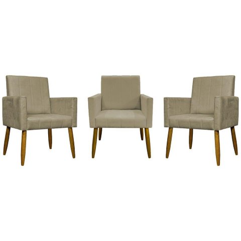 Kit 3 Poltronas Decorativas Confortáveis Mari - Nude Suede