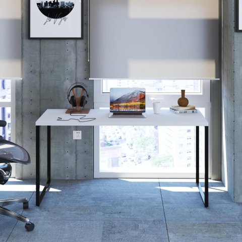 Mesa Kuadra Office 150x60x75cm Branco Chess / Est.Preta