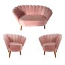 Conjunto Namoradeira Pétala de Flor + 2 Poltronas Pés Palito Veludo Rosê - 1
