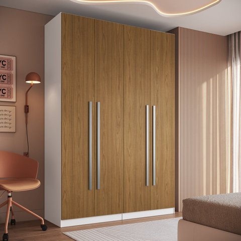 Guarda-Roupa Modulado 158cm com 4 Portas Cabideiros e Gavetas Integrato