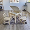 Ver imagem 1 de Kit Mesa Bau Organizadora 4 Cadeiras Infantis de Madeira Resistente Escolar Desenhar Brincar Estudar