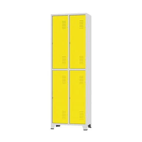 Armário Roupeiro de Aço para Vestiário 4 Portas Locker Amarelo com Chave