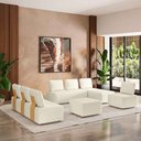 Ver imagem 1 de Sofá Liphis Sala de Estar Modulado Moderno Pés de Madeira Bouclê Offwhite G45 - Gran Belo
