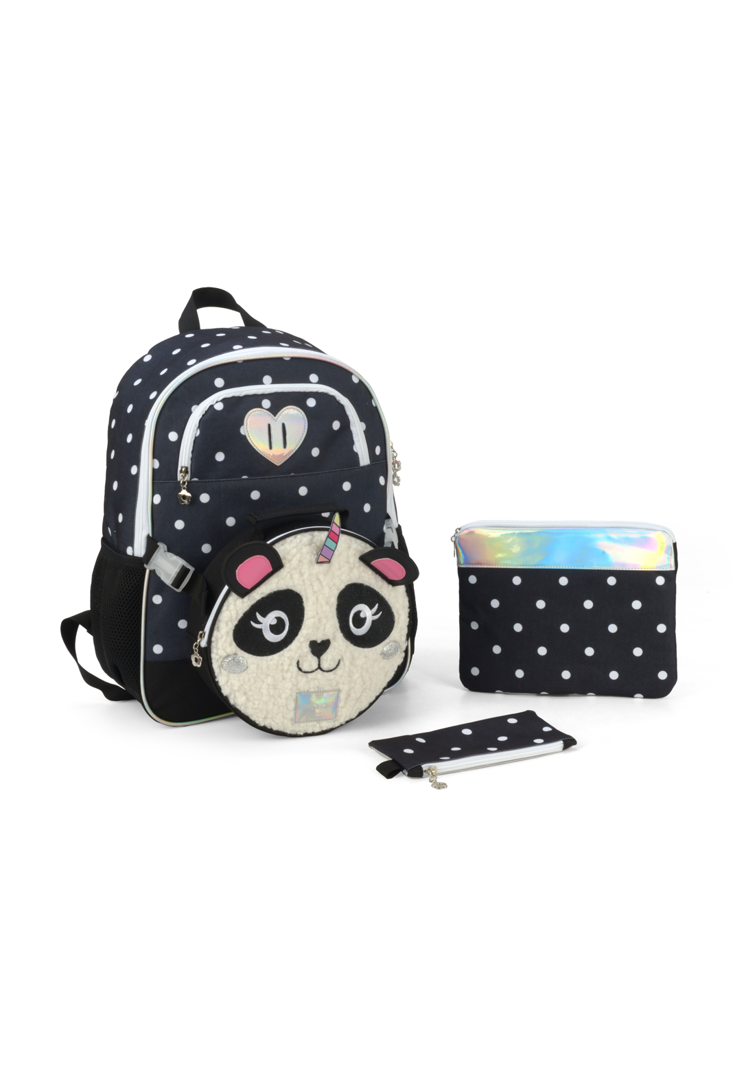 Kit Mochila Costas Infantil 4 Peças Pandinha/ Panda Escolar:preto - 1