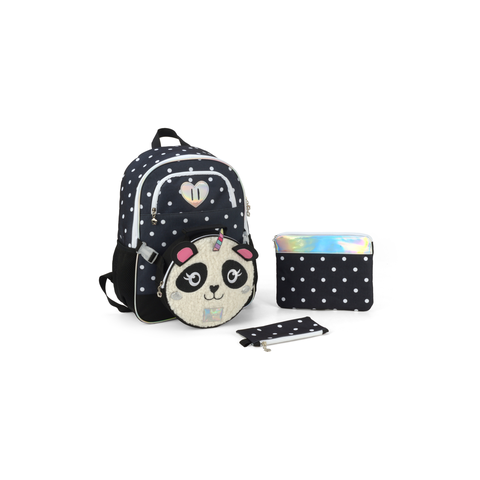 Kit Mochila Costas Infantil 4 Peças Pandinha/ Panda Escolar:preto