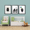 Ver imagem 1 de Kit 3 Quadros Grandes Quarto Infantil Monstrinho 60x48cm:moldura Branca