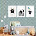 Ver imagem 2 de Kit 3 Quadros Grandes Quarto Infantil Monstrinho 60x48cm:moldura Branca