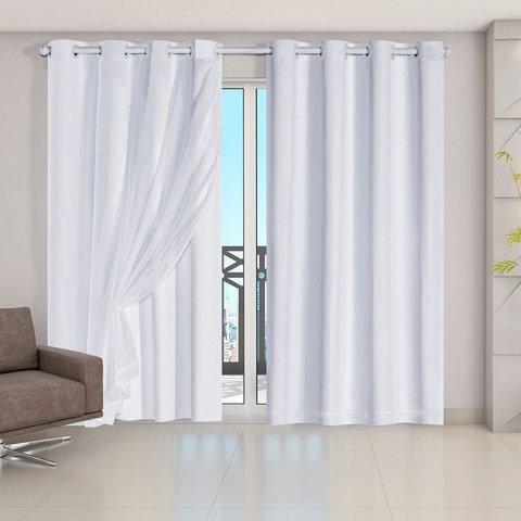 Cortina Daily Varão 2m Blackout PVC com Voil 2,80MX2,30m Sala Quarto Branco