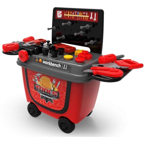 Brinquedo Maleta Ferramenta Bancada Infantil Carrinho 2 em 1