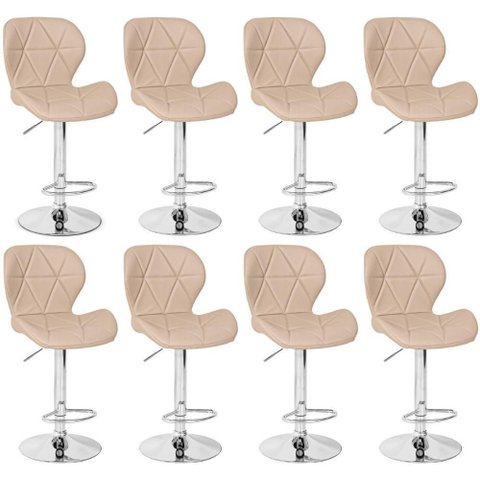 Kit 08 Banquetas Slim Estofada Giratória com Regulagem de Altura - Nude