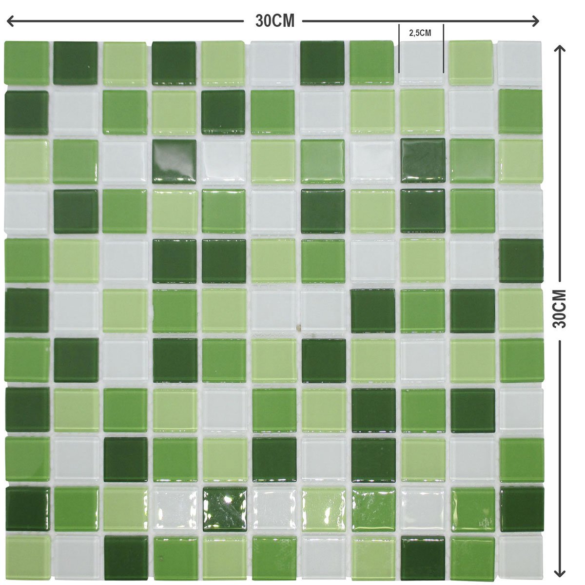 Kit 3 Unidades de Pastilhas de Vidro para Cozinha Banheiro Piscina Parede Verde Mescla 30x30cm - 7