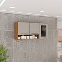 Ver imagem 1 de Armário Aéreo Cozinha 120 cm Rubi 3 Portas com Vidro Fumê Cinamomo/Off White - Pnr Móveis