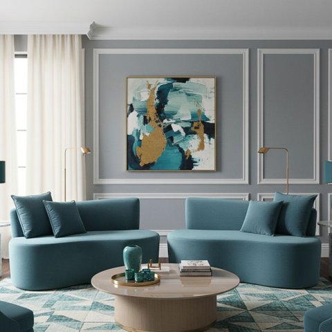 Kit 02 Sofá Decorativo Curvo Orgânico Nature Gaia Veludo Veludo Azul Turquesa - Montanaris Decor