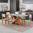 Ver imagem 2 de Conjunto de Mesa Sala de Jantar Tampo com Vidro 1,80m Grécia 6 Cadeiras Santiago Dobuê