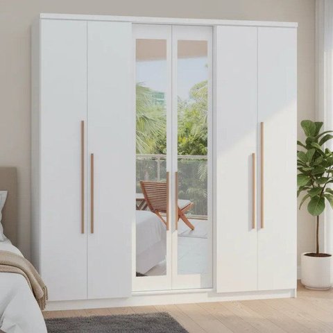 Guarda-Roupa 6 Portas 2 Gavetas Sonata New com Espelho Branco
