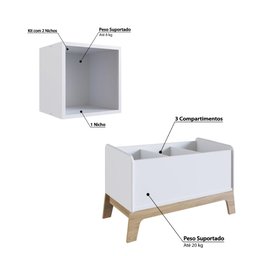 Kit Quarto Bebês Gêmeos Completo com Berços 3 em 1 Branco Fm039 Completa Móveis - 6