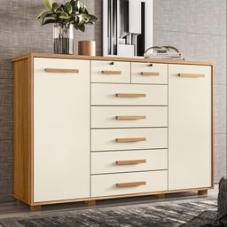 Cômoda Quarto Fontana com 7 Gavetas e 2 Portas Carvalho/Off White - 2