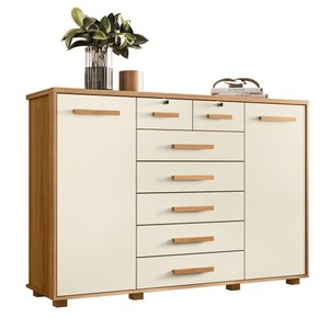 Cômoda Quarto Fontana com 7 Gavetas e 2 Portas Carvalho/Off White