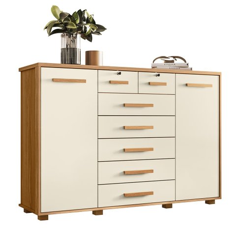 Cômoda Quarto Fontana com 7 Gavetas e 2 Portas Carvalho/Off White