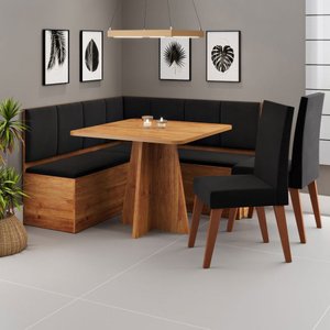 Canto Alemão Gourmet com 2 Caderias Mel/veludo Preto - Viero Móveis