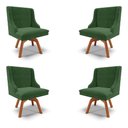 Ver imagem 1 de Kit 4 Cadeiras Decorativas Sala de Jantar Base Giratória de Madeira Firenze Suede Verde Esmeralda/Na