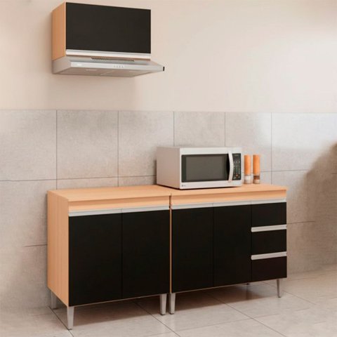 Conjunto Kit Cozinha Compacta Balcão Pia sem Tampo Balcão Cooktop e Aéreo Ajl Móveis