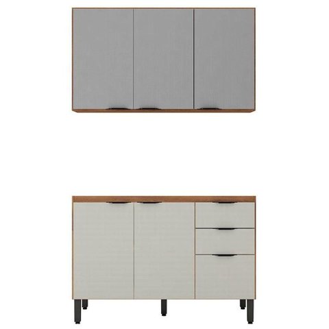 Balcão para Pia 120cm com Armário Aéreo 3 Portas Firenze Amêndola Touch Nude Tx - Demóbile