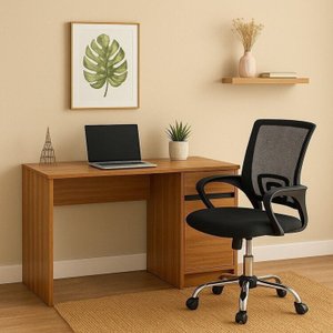 Kit 2 Peças Escrivaninha Office Morada Com Cadeira Escritorio Diretor Tela Mesh Tok Preto