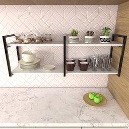 Prateleira Industrial para Cozinha - Nicho Branco - Suporte Moderno Suspenso - 2