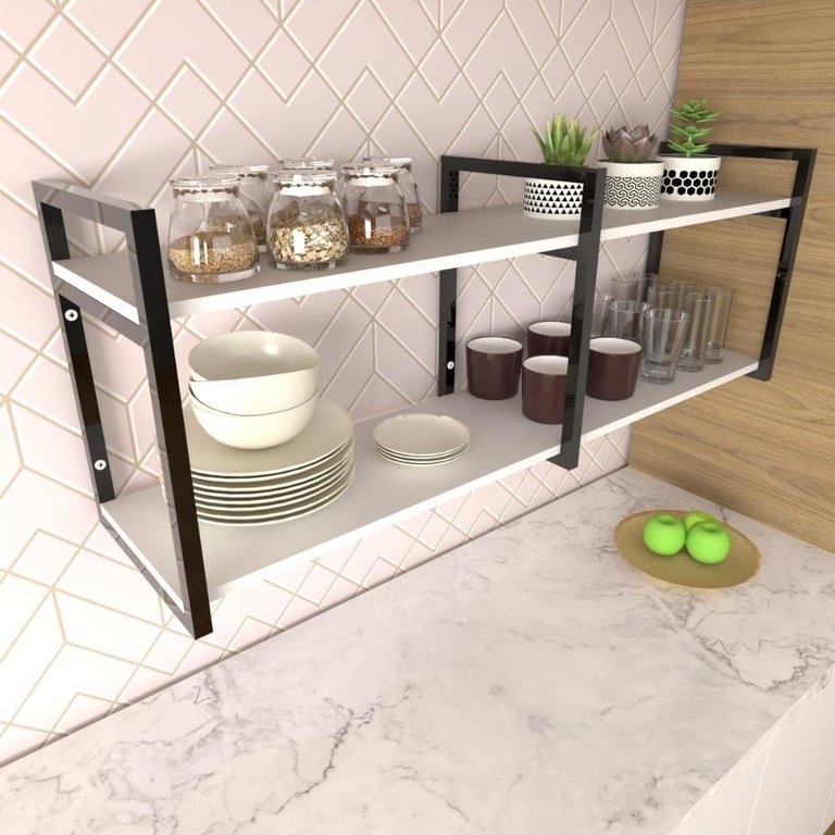 Prateleira Industrial para Cozinha - Nicho Branco - Suporte Moderno Suspenso