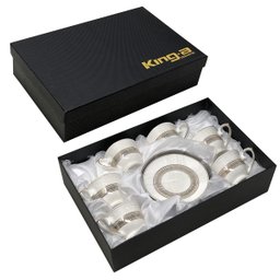 Jogo 6 Xícaras de Café 100ml C/ Pires Decorado Cerâmica 12pç - 9