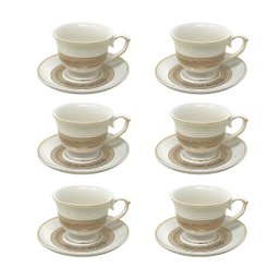 Jogo 6 Xícaras de Café 100ml C/ Pires Decorado Cerâmica 12pç - 4