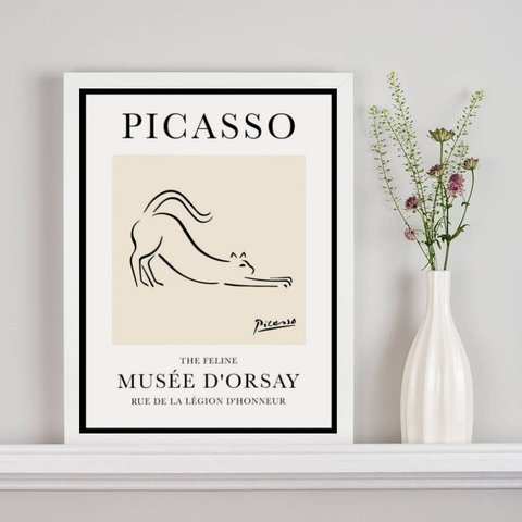 Quadro Poster Picasso - The Feline 24x18cm - com Vidro:madeira Preta