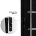 Ver imagem 4 de Porta de Alumínio Pivotante com Friso Puxador Fechadura Digital 225cm x 130cm Lucasa Eccellente Preto