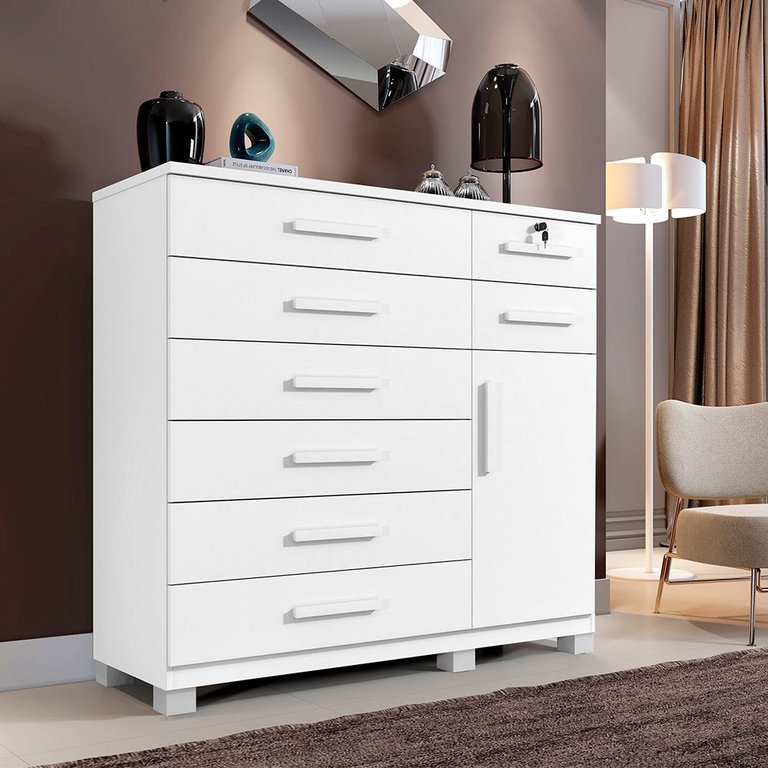 Cômoda New Vitoria Com Porta e 8 Gavetas MDP
