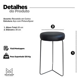 Banqueta para Cozinha Média Bar Balcão Bistro Mesa Itália:preto - 4