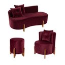 Ver imagem 6 de Kit Decorativo Sofá Curvo Orgânico + 01 Puff e Poltrona Luna Veludo Bordô - Montanaris Decor