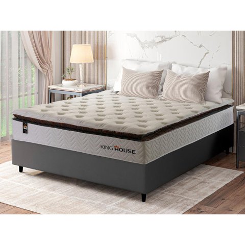 Conjunto Cama Box Casal c/ Molas Ensacadas New York Cinza 138x188x73