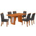 Ver imagem 5 de Mesa de Jantar Carolina com 6 Lugares Tampo MDF Canto Copo sem Vidro Grafite Off White 180cm Moderna