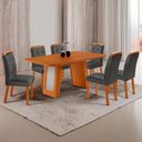 Ver imagem 1 de Mesa de Jantar Carolina com 6 Lugares Tampo MDF Canto Copo sem Vidro Grafite Off White 180cm Moderna