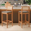 Ver imagem 2 de Kit 02 Banquetas Altas Brunella 99cm com Encosto Telinha Estilo Palha Linho Cinza Claro - Abmaza