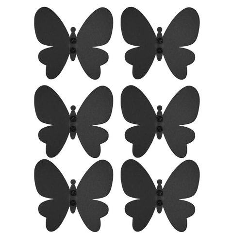 Kit 6 Ganchos Cabideiros de Parede Borboleta Pendurar Roupas Closet Provador Luft Masutti Preto
