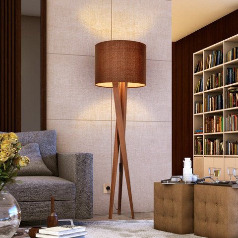 Luminária Abajur Tripé de Chão Paris Retrô Moderna Bivolt - Marrom