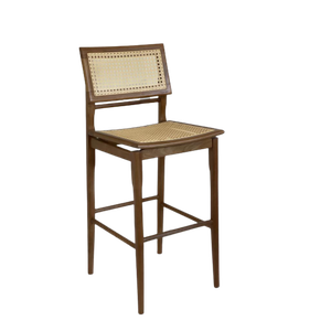 BANQUETA EM MADEIRA ASSENTO E ENCOSTO EM TELA SEXTAVADA NATURAL