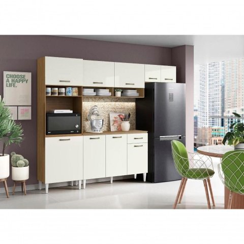 Cozinha Compacta + Balcão Aurora Atacama 9 Portas 1 Gaveta 249,7cm Off White Aramóveis
