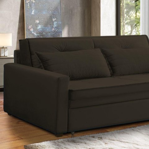 Sofá Cama Casal 2 Lugares Quarto Sala Kitnet Sleep Marrom - Larbelle