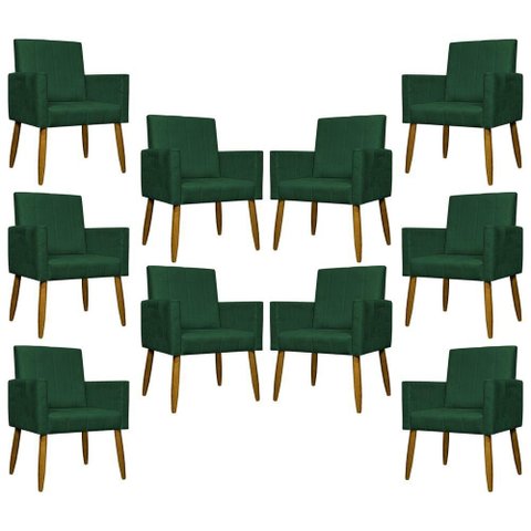 Kit 10 Poltronas Decorativas Mari Pé Palito Castanho - Verde Suede