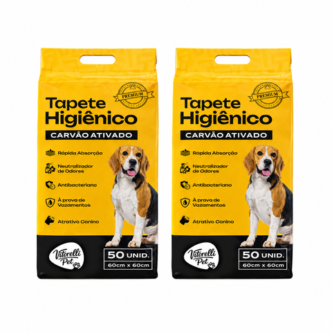 Tapete Higiênico 60x60 Pet 100 Unidades Carvão Ativado Anti Vazamento