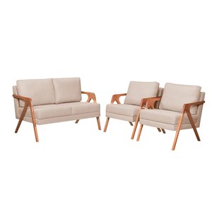 Kit 2 Poltronas Mona Luxo e Namoradeira Mona Linho Bege